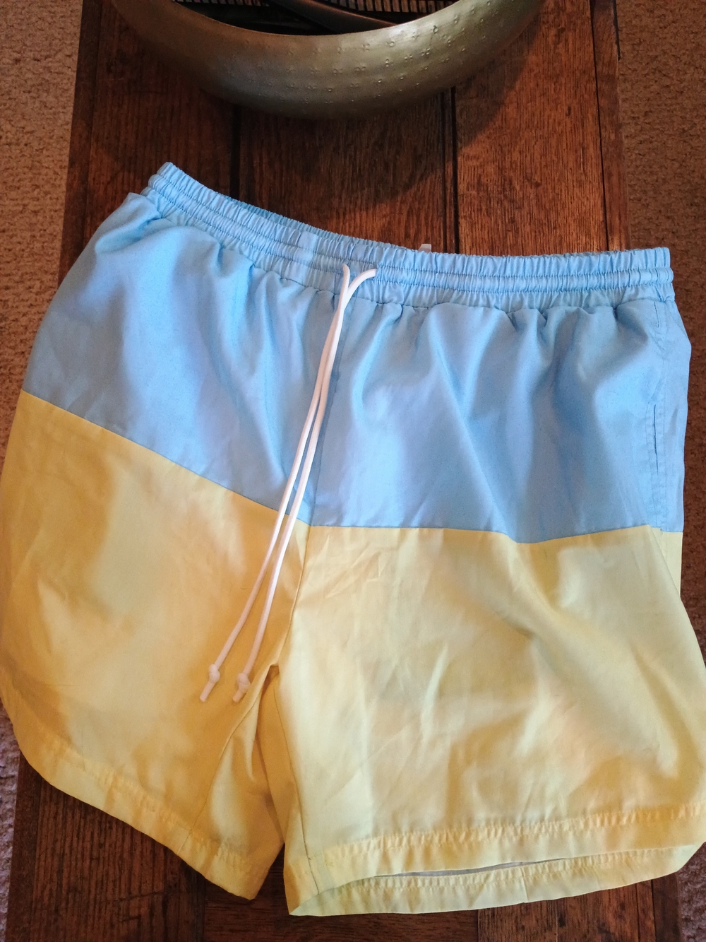 Men's Two-Tone Light Blue & Pale Yellow Swim Trunks